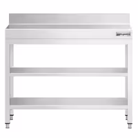 طاولة عمل ستانلس ستيل PREMIUM - 800x600mm - مع رف سفلي & حاجز خلفي & رف وسطي & تدعيم