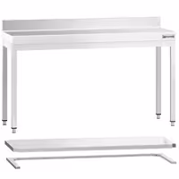 Mesa de trabalho em aço inoxidável PREMIUM - Profissional - 1600x700mm - com prateleira inferior & com painel traseiro & com travessas de reforço