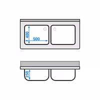 Stainless Steel Commercial Sink Unit ECO - 1200x600mm - with Double Bowl Centre - with Undershelf - with Upstand