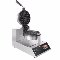 Commercial Waffle Maker - Single - Digital - 1.3kW - Shape: Round - Ø 185mm - with 180° rotating plates & temperature indicator - plates with Teflon coating