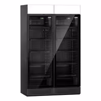 (2 pcs) Commercial Beverage Display Fridge with Illuminated Canopy - 1190mm - 345 Litres - with 2 hinged glass doors - LED lighting - digital controller with temperature display - Black - Temperature range 2 to 10 °C