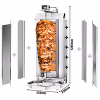 Gas Doner Kebab Grill (Shawarma/Gyros) - 5 Burner - up to 80kg - 16.25kW - Countertop - incl. 2 splash guards & 2 double doors