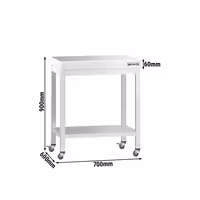 PREMIUM Edelstol-Aarbechtsdësch – 700 x 600 mm – mat engem Basisregal a Rollen