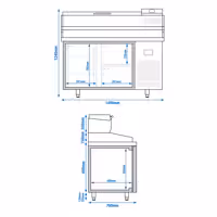 Pizzapult PREMIUM PLUS - 1490x700 mm - 1 ajtó + 2 fiók - feltéthűtővel - 6x GN 1/4 - gránit munkalappal