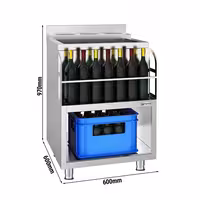 Koktel stanica - inox - 600x600 mm - s 3 hladna bazena s odvodom & Šipka za čuvanje boca
