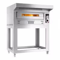 Gas Deck Pizza Oven - Single Deck - Firebrick Base - 6 x Ø33cm - 230V Single Phase - Mechanical Controls - incl. Stainless steel hood & Base frame & Wheels