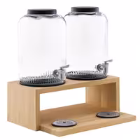 Musluklu Cam Şerbetlik - VALO - 2 cam konteyner, musluklu, standlı - 2x7L - Kahverengi ahşap taban - dâhil: Stand ayağı