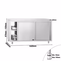 طاولة عمل ستانلس ستيل KOPENHAGEN PREMIUM - 1600x600mm - فتحة تمرير