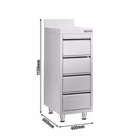 Armário de trabalho em aço inoxidável PREMIUM - com 4 gavetas e alçado posterior - 400x600mm