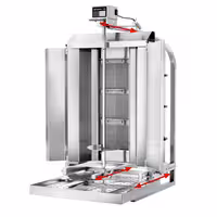 Gas Doner Kebab Grill (Shawarma/Gyros) - 3 Burner - up to 40kg - 9.75kW - Countertop - incl. 2 splash guards & 2 double doors
