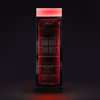Frigorífico expositor de bebidas - 595mm - 345L - design sem moldura - 1 porta de vidro & iluminação LED multicolorida - com indicação/painel digital de temperatura - Preto