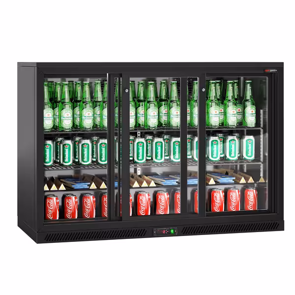 Barski hladnjak - 1350 mm - 320 l - s 3 klizna staklena vrata - crna izvana i iznutra