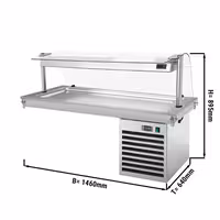 Įleidžiama šaldoma vitrina - 1460 mm - +2 iki +8 °C - 4 x GN 1/1 - 450 W - su stikline apsauga - Šaldymo padėklas - GN 1/1 - nerūdijantis plienas