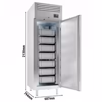 Šaldymo spinta žuviai nerūdijančio plieno PREMIUM - EN 600x400 - 560 l - −2…+2 °C - su 1 durys