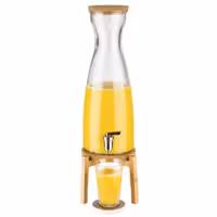 Musluklu Cam Şerbetlik - FRESH WOOD - Standlı cam hazne - 4.5L - Bambu - dâhil: Stand ayağı, Kork kapak, Kork altlık, Paslanmaz çelik musluk