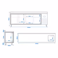 Koelwerkbank PREMIUM PLUS - 2452x600mm - inhoud 510 liter - met 2 deuren - met 4 lades - opstand