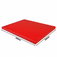 Griešanas dēlis ar neslīdošām kājiņām - 300x500 mm - Biezums: 20 mm - HACCP atbilstošs - PE500 (HDPE) polietilēns - Sarkans - Var mazgāt trauku mazgājamā mašīnā (īsais cikls)