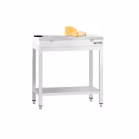 Tavolo da lavoro in acciaio inox PREMIUM - 600x700mm - con ripiano inferiore - con tagliere in polietilene Bianco