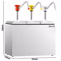 Sos/dispenser – 3 x 2,5 litre – izljev otporan na kapanje – uključuje stalak od nehrđajućeg čelika