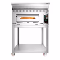 Commercial Gas Pizza Oven – 1-deck - 9x Ø34 cm - manual - hood + stand + castors
