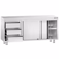 خزانة عمل ستانلس ستيل KOPENHAGEN PREMIUM - 1800x600mm - أبواب منزلقة - وحدة أدراج 3 يسار