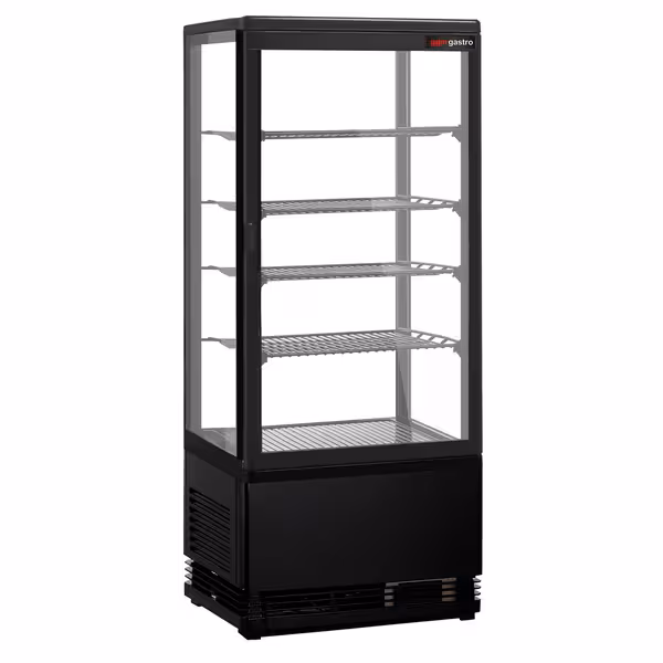 Countertop 4-Sided Glass Display Fridge - 98L - 428mm - Double glazing - square - with 4 shelves - 1 glass door - Black
