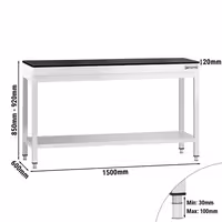 Rozsdamentes acél munkaasztal PREMIUM - 1500x600 mm - alsó polccal - gránit munkalappal