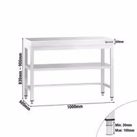 طاولة عمل ستانلس ستيل PREMIUM - 1000x600mm - مع رف سفلي & تدعيم