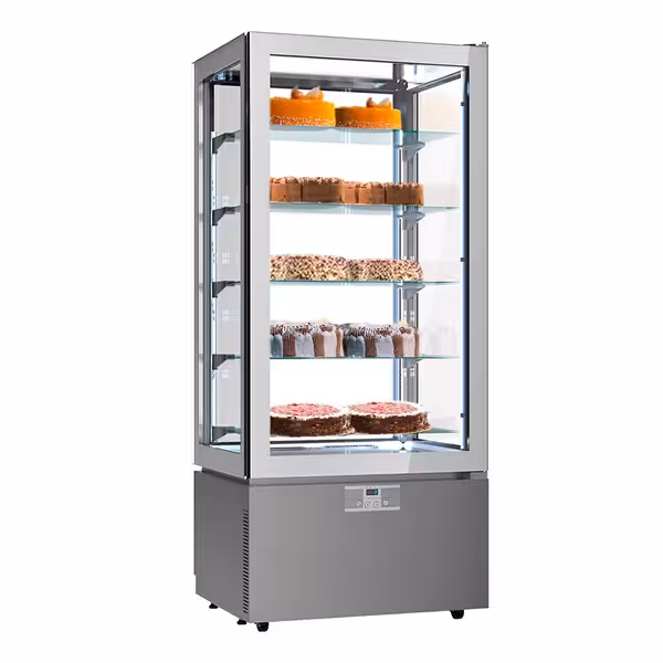 4-Sided Glass Display Fridge - 457L - 805mm - Double glazing - square - with 5 glass shelves - 1 glass door