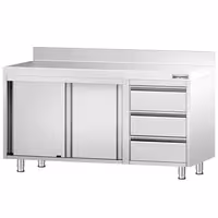 خزانة قاعدية ستانلس ستيل PREMIUM - 1400x600mm - وحدة أدراج 3 يمين - مع حاجز خلفي
