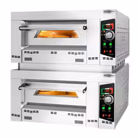 Gas Deck Pizza Oven - Twin Deck - Refractory Stone Deck - 4+4 x Ø 34cm (13.4") - 230V Single Phase - Mechanical Controls - up to 450°C