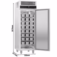 Dondurma Dolabı Paslanmaz Çelik - 600x800mm - 650L - 1 Kapı & 7 Destek ızgaraları, Kilit, Monoblok Soğutma, Fanlı Soğutma, Otomatik Defrost - R290 Soğutucu Gaz, Dijital Termostat & Ekran, -24°C ~ -12°C