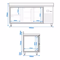 Rashladni pult PREMIUM - 1865x700 mm - 474 l - Ventilirano hlađenje - s 2 vrata - s 2 ladica - Leđni podignuti rub