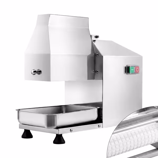 Električni stroj za omekšavanje mesa - materijal: nehrđajući čelik - max. širina reza: 180 mm - snaga: 350 W - dimenzije: 205 x 465 mm - napon/faza: 230 V monofazna