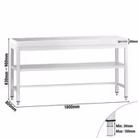 PREMIUM Edelstol-Aarbechtsdësch – 1800 x 800 mm – mat engem Basisregal a Stütz