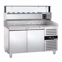 Table réfrigérée à pizza PREMIUM - 1500 x 800 mm - avec 2 portes - incl. vitrine réfrigérée avec LED - 7 x GN 1/4