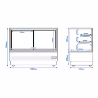 Commercial cake display fridge - 580L - 1500mm - Double glazing - square - with 2 glass shelves - rear sliding doors - for patisserie - Black