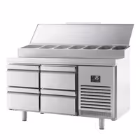 Table réfrigérée de préparation - 1468 x 700 mm - avec 4 tiroirs - avec superstructure en inox 1 x GN 1/2 et 6 x GN 1/3