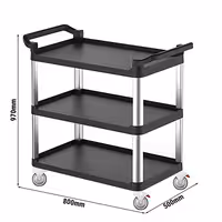 Carrello di Servizio - Plastica - 800x500mm - 3 Ripiani - con Ruote Silenziose