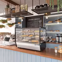 Countertop refrigerated display case - 160L - 880mm - Double glazing - square - with 2 shelves - rear sliding glass doors