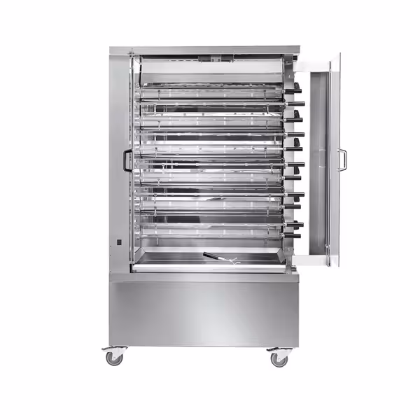 Commercial Gas Chicken Rotisserie Oven - - 37.2kW - with 11 Skewers for up to 66 chickens