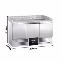 Commercial Pizza Prep Counter - Granite Top PREMIUM - 1400x700mm - with 3 doors