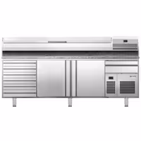 Pizzakylbänk Premium PLUS - 2305x800 mm - 2 dörrar och 7 lådor - inkl. kylränna - 11x GN 1/4