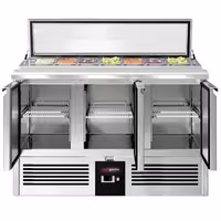 Pult za pripremu salate PREMIUM - 1365 mm - 3 vrata - s ugradnim ležištem za 7x GN 1/3 i stakleni poklopac
