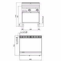 Plinski roštilj - 13,8 kW - Glatka - površina pečenja: 795x500 mm - na otvorenom ormariću - satinirana (Scotch-Brite) završna obrada