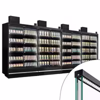 (4 pcs) Commercial multideck display fridge - 7500mm - with 4 hinged glass doors & 5 shelves - Black