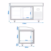 Stół chłodniczy do pizzy PREMIUM PLUS - 1738x800mm - z blatem granitowym - 2‑drzwiowy