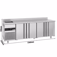 Rashladni pult PREMIUM - 2360x720 mm - 540 l - Ventilirano hlađenje - s 4 vrata - s 1 korita - Leđni podignuti rub