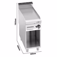 Plinski roštilj - 10 kW - Glatka - površina pečenja: 396x667 mm - na otvorenom ormariću - satinirana (Scotch-Brite) završna obrada