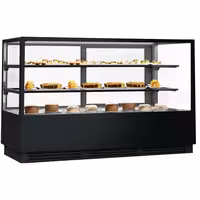 Commercial cake display fridge - 782L - 2000mm - Double glazing - square - with 2 glass shelves - rear sliding doors - for patisserie - Black